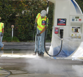 Exterior power washing of a commercial building